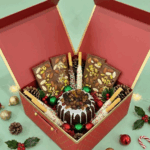 Chocolate bats 4 with nuts, plum cake , vanilla cookie sticker with chocolate and some Christmas decorations as per availability