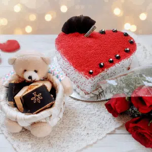 Red Velvet Heart Cake Combo
